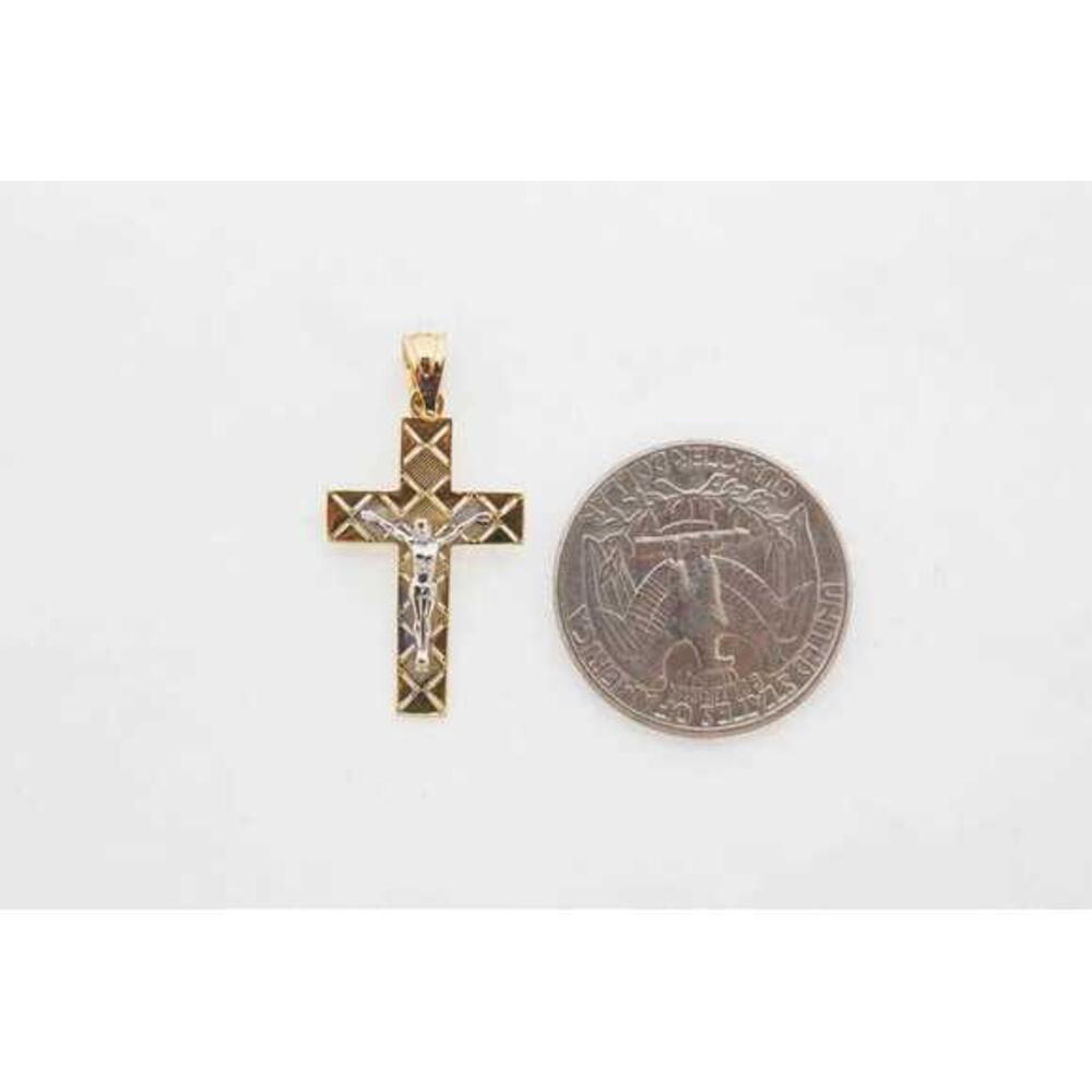 Estate 14k Yellow Gold Cross Charm Pendant Vintage Style - Picture 5 of 6